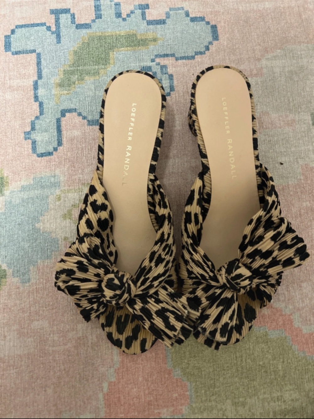Loeffler Randall Beige & Black Knot-Front Slide Mules